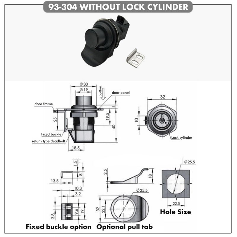 Jadeshay Push Button Latch Replacement for Boat Door, Glove Box & RV Cabinet, Left/Right Hand Compatible, ABS Lock with Stainless Steel Bracket (Replaces 93-304, Black) - Image 3